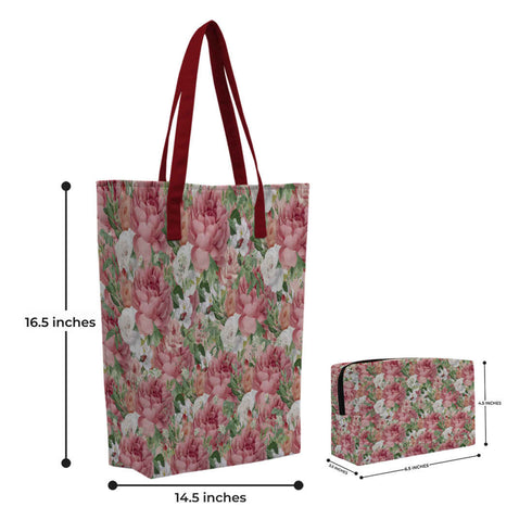 Floral Printed Oversized Shopper Tote Bag with Makeup Pouch - Uncommongifts.in