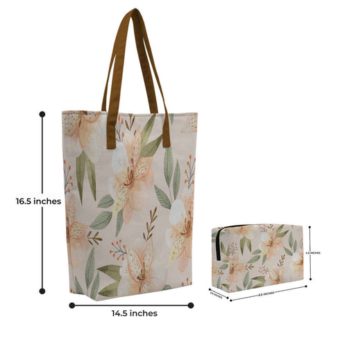 Floral Printed Oversized Shopper Tote Bag with Makeup Pouch - Uncommongifts.in
