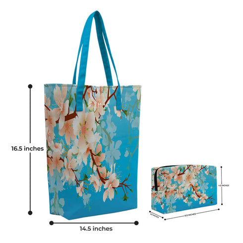 Blue Floral Printed Shopper Tote Bag - Uncommongifts.in
