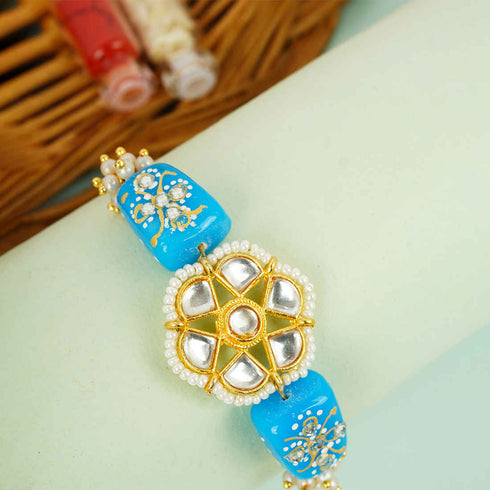 Blue Kundan Flower Rakhi - Uncommongifts.in