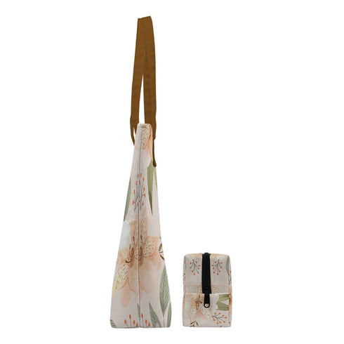 Floral Printed Oversized Shopper Tote Bag with Makeup Pouch - Uncommongifts.in