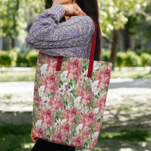 Floral Printed Oversized Shopper Tote Bag with Makeup Pouch - Uncommongifts.in