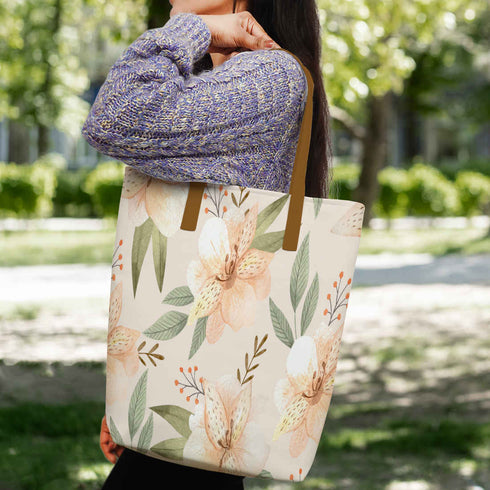 Floral Printed Oversized Shopper Tote Bag with Makeup Pouch - Uncommongifts.in