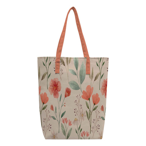 Women Beige Floral Printed Shopper Tote Bag - Uncommongifts.in