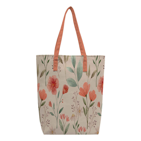 Women Beige Floral Printed Shopper Tote Bag - Uncommongifts.in