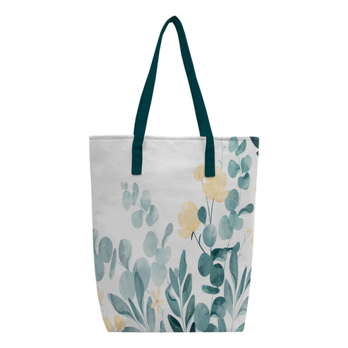 Green White Floral Printed Oversized Shopper Tote Bag with Makeup Pouch - Uncommongifts.in