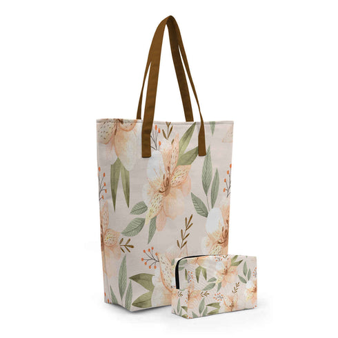Floral Printed Oversized Shopper Tote Bag with Makeup Pouch - Uncommongifts.in