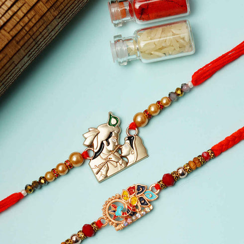 Radha Krishna & Peacock Rakhi Set of 2 - Uncommongifts.in