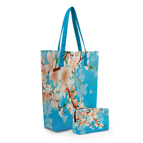 Blue Floral Printed Shopper Tote Bag - Uncommongifts.in
