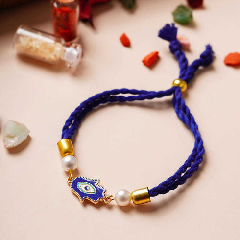 Dark Blue Hamsa Hand Thread Rakhi - Uncommongifts.in