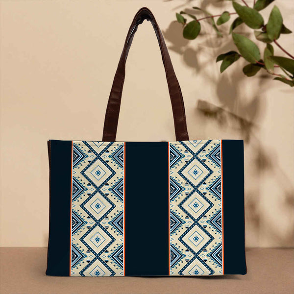 Printed Striped Black Structured Tote Bag - Uncommongifts.in