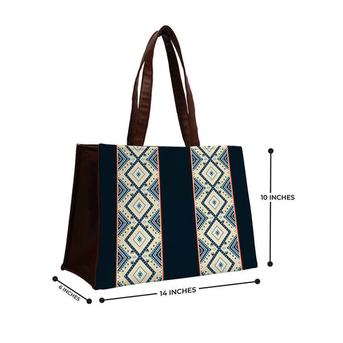 Printed Striped Black Structured Tote Bag - Uncommongifts.in
