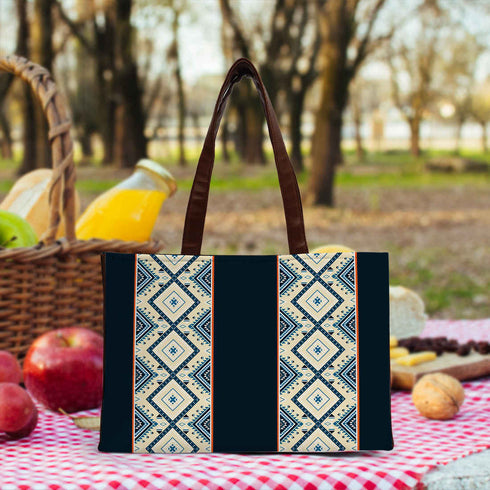 Printed Striped Black Structured Tote Bag - Uncommongifts.in
