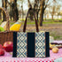 Printed Striped Black Structured Tote Bag - Uncommongifts.in
