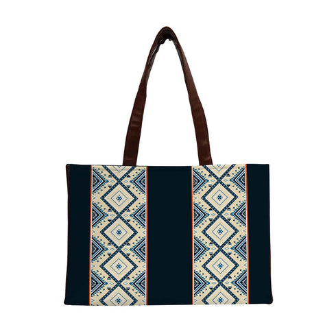 Printed Striped Black Structured Tote Bag - Uncommongifts.in