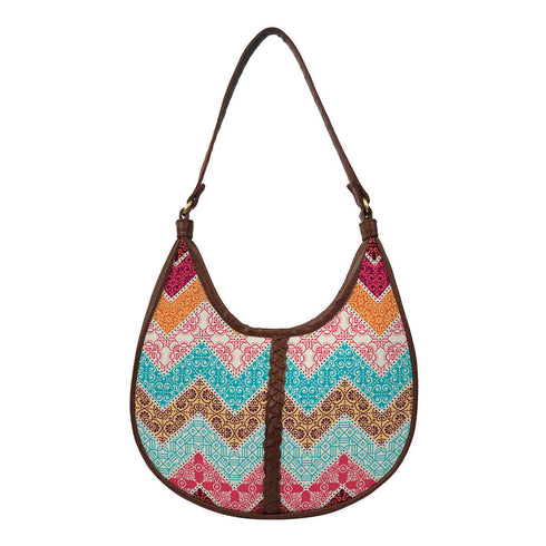 Multicoloured Geometric Half Moon Hobo Bag - Uncommongifts.in