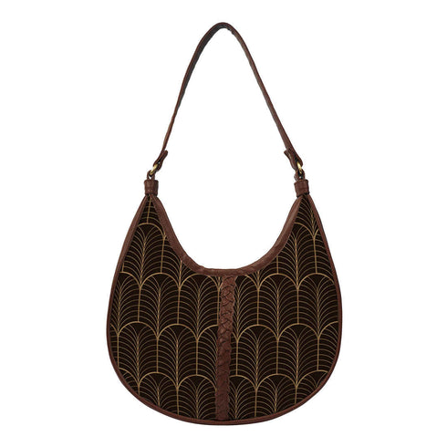 Brown Geometric Printed Oversized Half Moon Hobo Bag - Uncommongifts.in