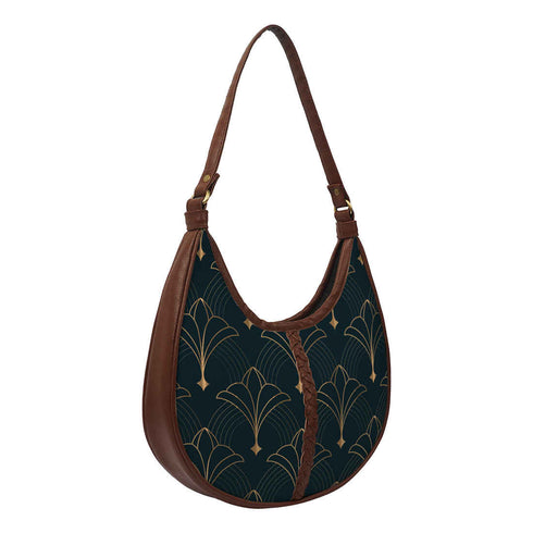 Black Ethnic Motifs Printed Half Moon Hobo Bag - Uncommongifts.in