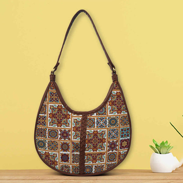 Multicoloured Printed Half Moon Hobo Bag - Uncommongifts.in