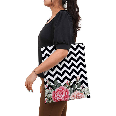 Black Printed Rose Oversized Shopper Tote Bag - Uncommongifts.in
