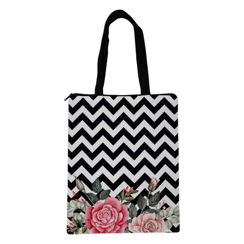 Black Printed Rose Oversized Shopper Tote Bag - Uncommongifts.in