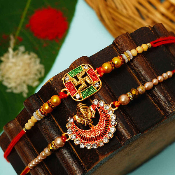 Swastika & Shri Ganesh Religious Rakhi Set of 2 - Uncommongifts.in