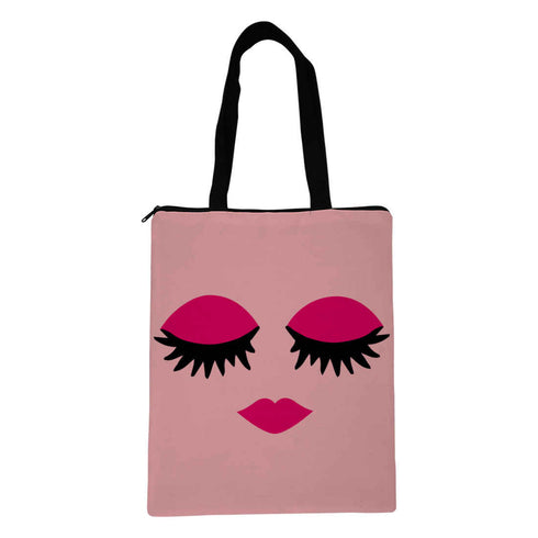Pink Printed Lips and Eyes Tote Bag - Uncommongifts.in