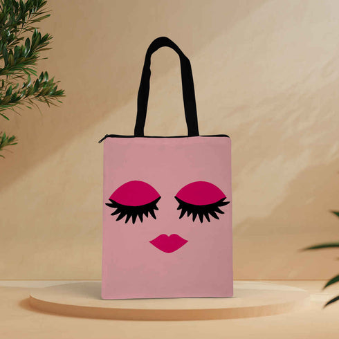 Pink Printed Lips and Eyes Tote Bag - Uncommongifts.in