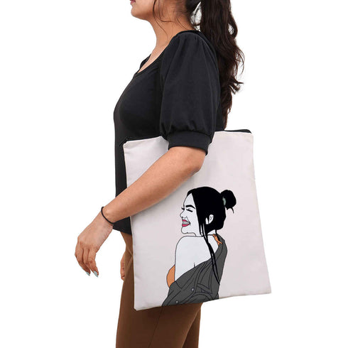 White Printed Woman Oversized Shopper Tote Bag - Uncommongifts.in