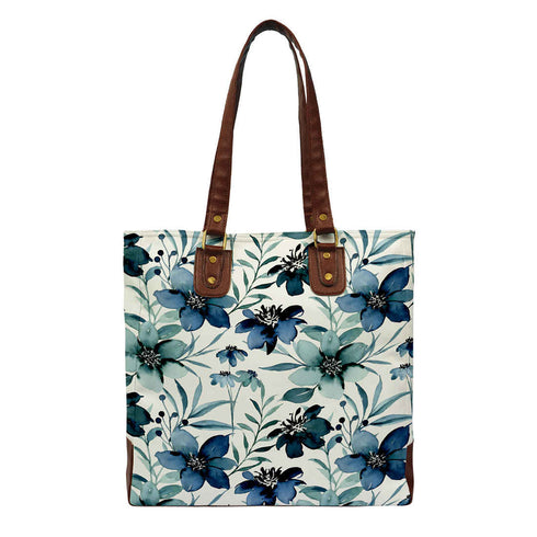 Blue Floral Printed Structured Tote Bag - Uncommongifts.in