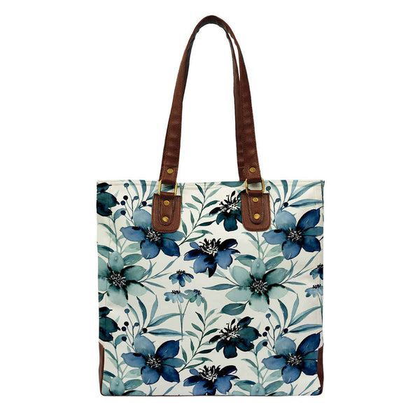 Blue Floral Printed Structured Tote Bag - Uncommongifts.in