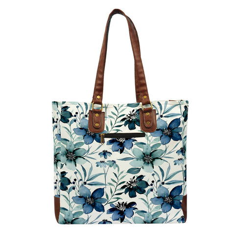 Blue Floral Printed Structured Tote Bag - Uncommongifts.in