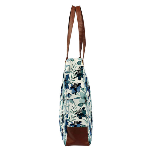 Blue Floral Printed Structured Tote Bag - Uncommongifts.in