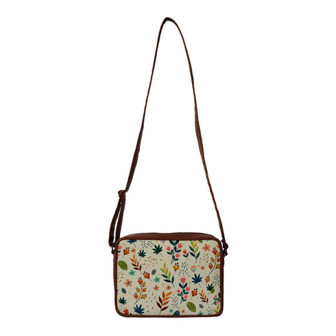 Beige Floral Printed Structured Sling Bag - Uncommongifts.in