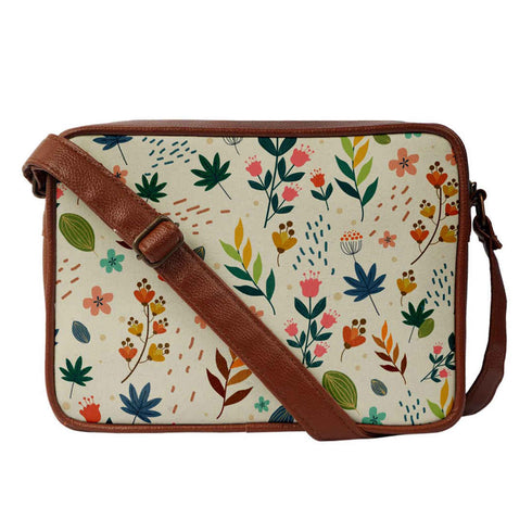 Beige Floral Printed Structured Sling Bag - Uncommongifts.in