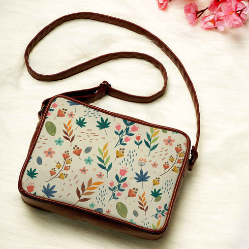 Beige Floral Printed Structured Sling Bag - Uncommongifts.in
