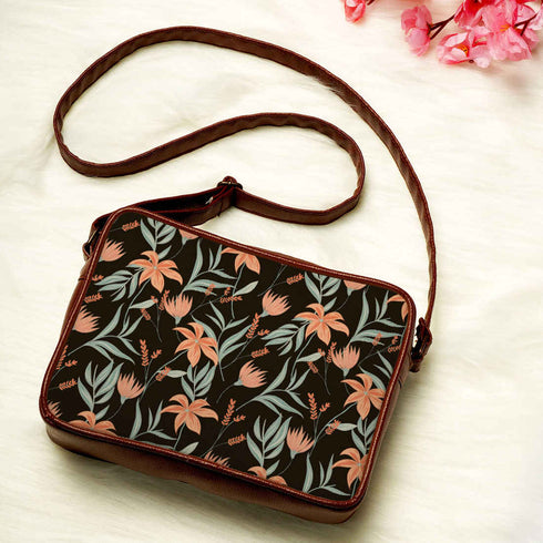Black Floral Printed Sling Bag - Uncommongifts.in