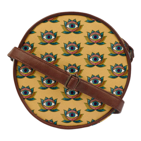 Yellow Ethnic Motifs Printed Round Structured Sling Bag - Uncommongifts.in