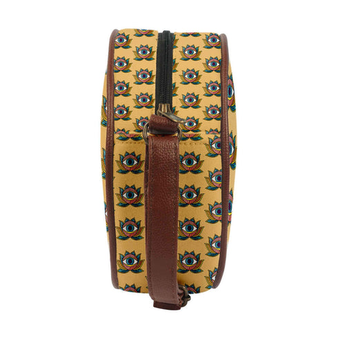 Yellow Ethnic Motifs Printed Round Structured Sling Bag - Uncommongifts.in