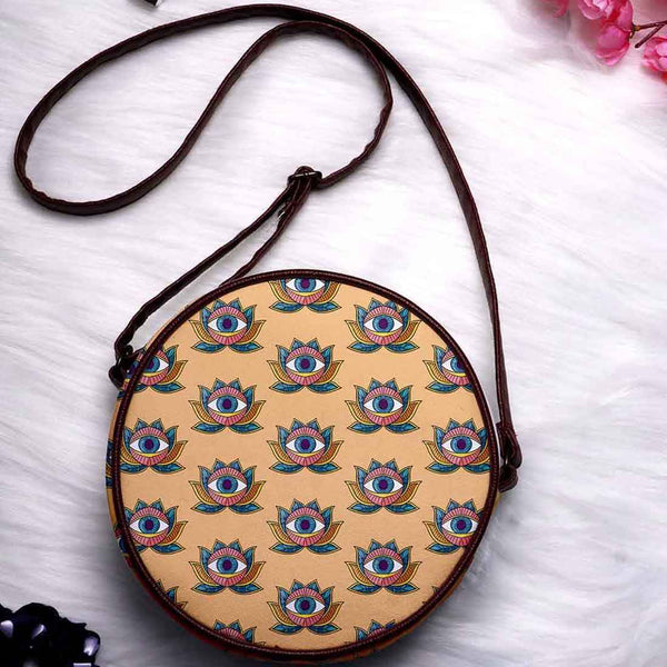 Yellow Ethnic Motifs Printed Round Structured Sling Bag - Uncommongifts.in