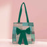 Geometric Printed Green Shopper Tote Bag with Bow - Uncommongifts.in