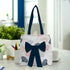 Women Navy Blue Floral Printed Bow Detail Tote Bag - Uncommongifts.in