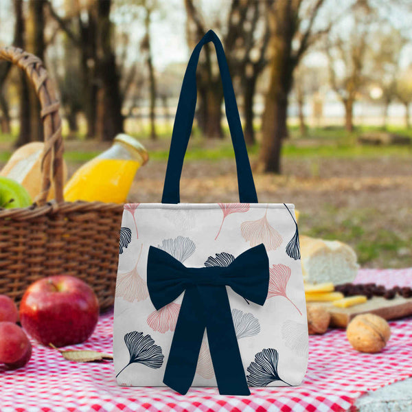 Women Navy Blue Floral Printed Bow Detail Tote Bag - Uncommongifts.in