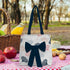 Women Navy Blue Floral Printed Bow Detail Tote Bag - Uncommongifts.in