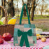 Geometric Printed Green Shopper Tote Bag with Bow - Uncommongifts.in