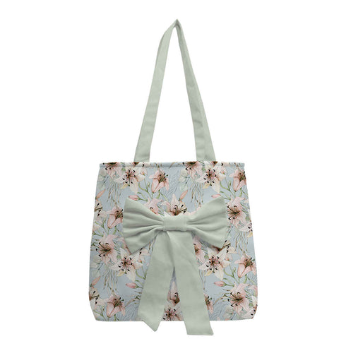 Women Grey Floral Printed Bow Detail Tote Bag - Uncommongifts.in