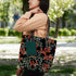 Women Black Leaf Printed Shopper Tote Bag with Pouch - Uncommongifts.in