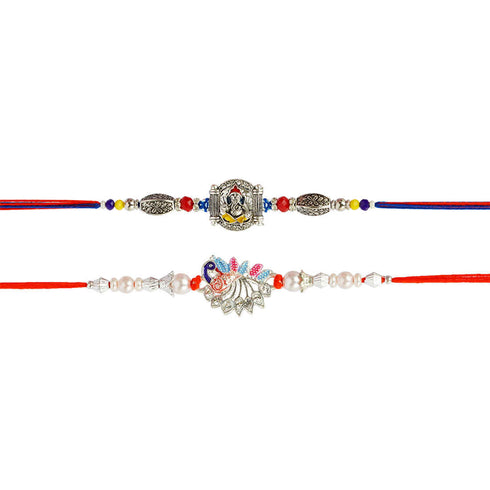 Shri Ganesh & Peacock Rakhi Set of 2 - Uncommongifts.in