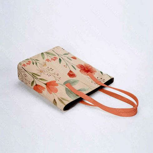 Women Beige Floral Printed Shopper Tote Bag - Uncommongifts.in