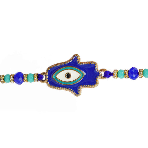 Hamsa Hand Blue Evil Eye Rakhi - Uncommongifts.in